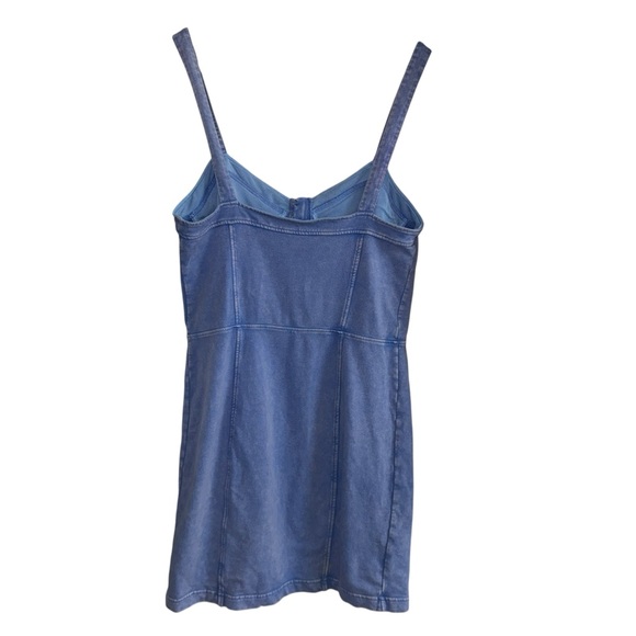 Denim Corset Mini Dress Blue Chambray Hook Front Bustier Y2K Cottagecore western - Picture 3 of 7